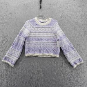 Lush Womens Size XS Purple Ivory  Fair Isle Knit‎ Crop Sweater Boho NEW